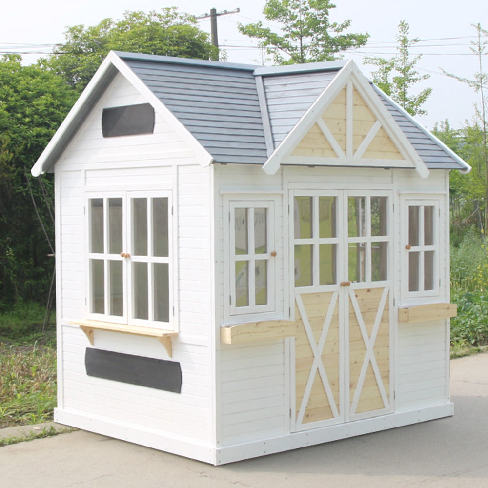 MASON TAYLOR Pine Wood 240CM Height Children Playhouse Outdoor Cubby House - White