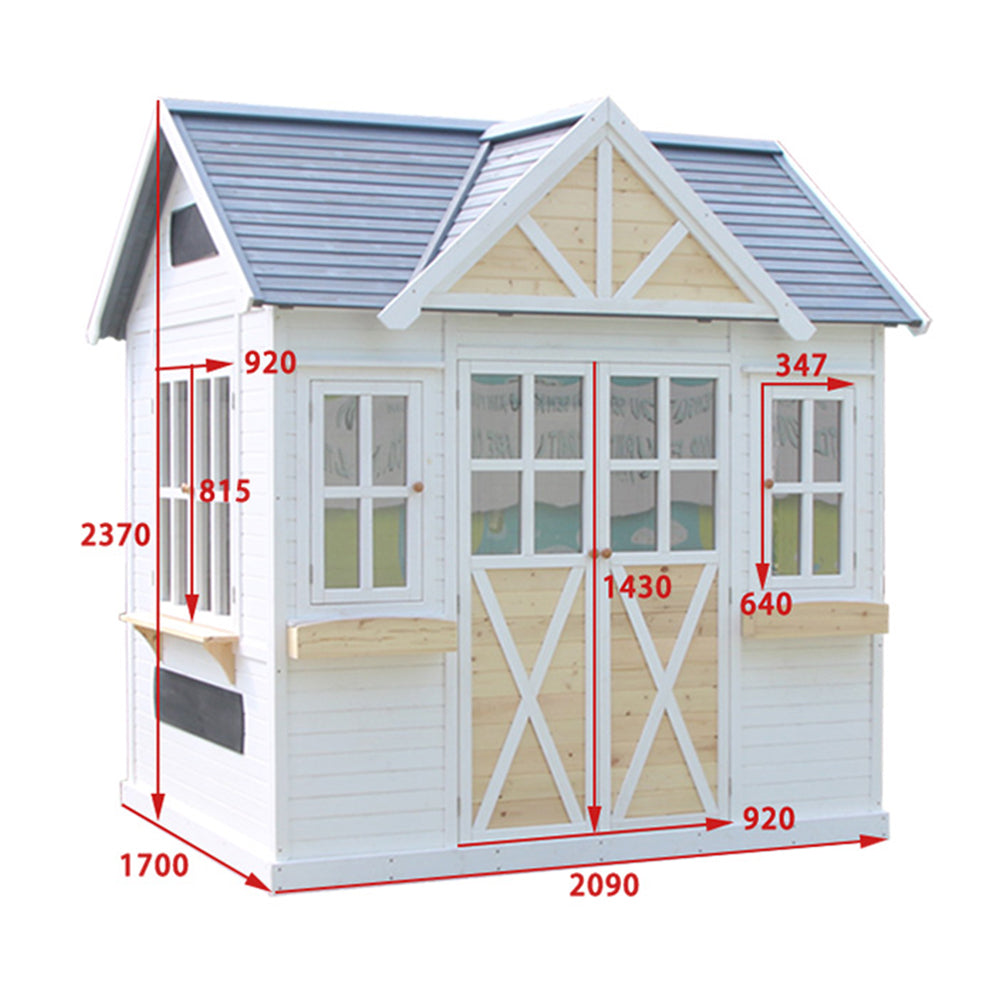 MASON TAYLOR Pine Wood 240CM Height Children Playhouse Outdoor Cubby House - White