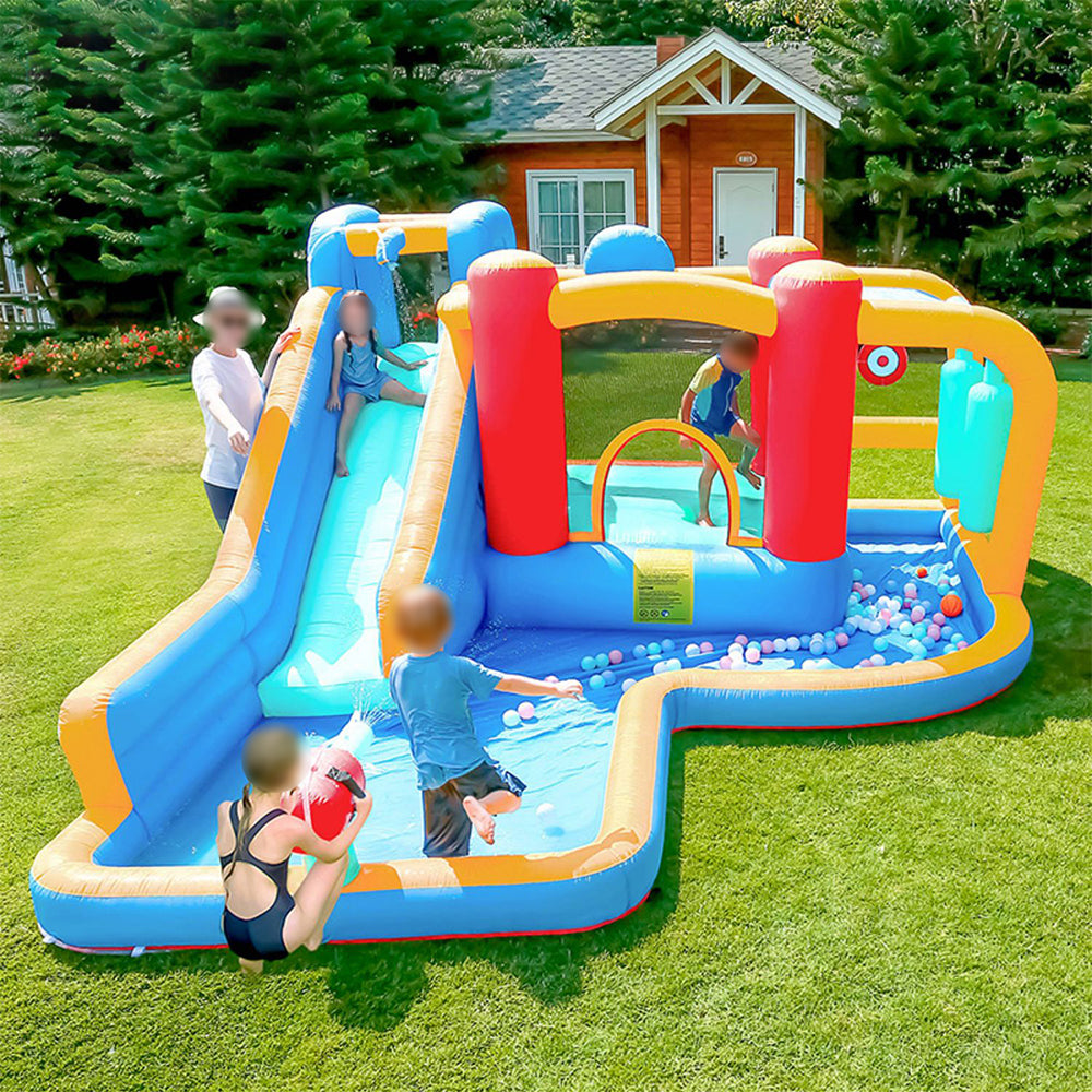AUSFUNKIDS 73022 Jumping Inflatable Castle w/ Ball Playing Area Slide Kids Home Amusement Playground - Colourful
