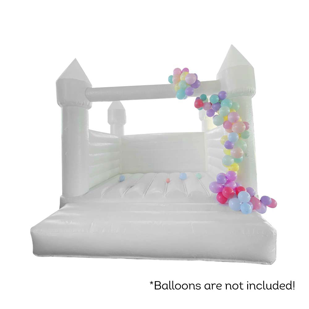 AUSFUNKIDS 0114 Bounce House 4X4X3.2m PVC Bouncy Castle with Blower For Fun White Wedding Bounce House