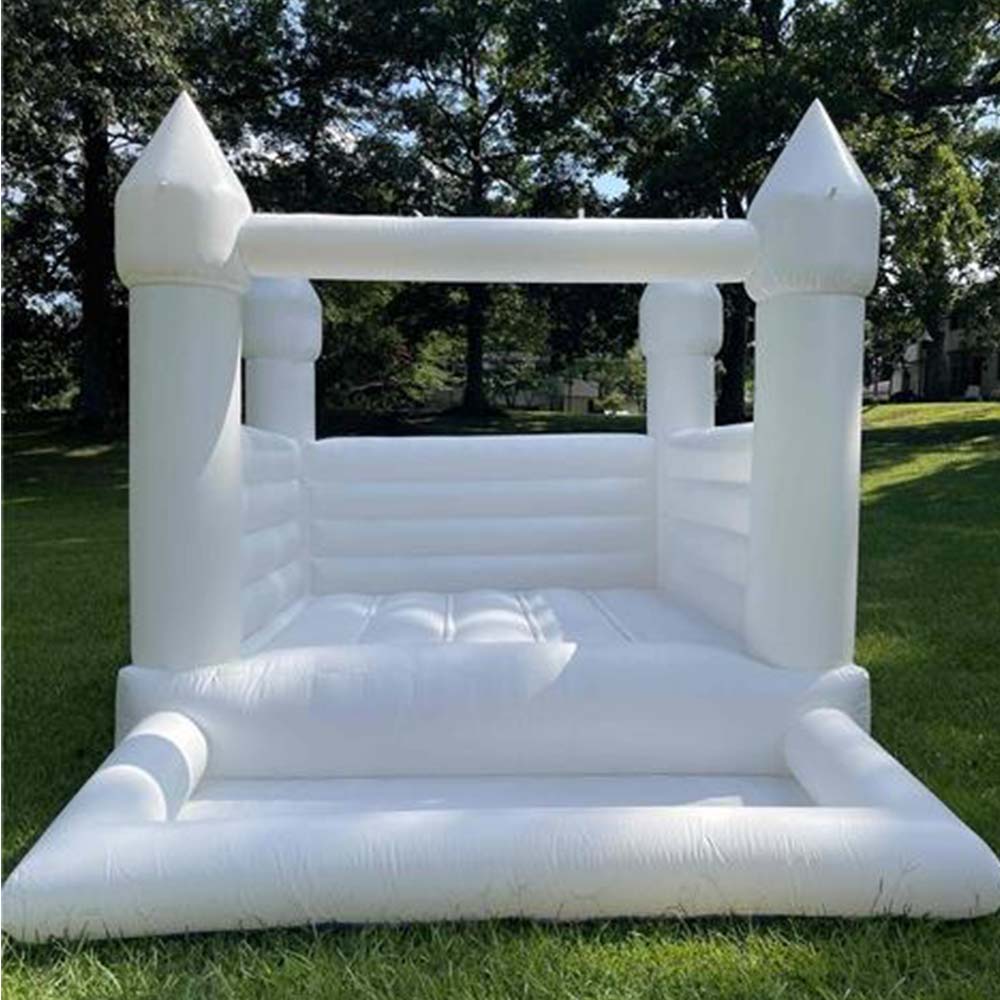 AUSFUNKIDS WB0092 Bounce House 4X3X2.95m PVC Bouncy Castle with Blower For Fun White Wedding Bounce House