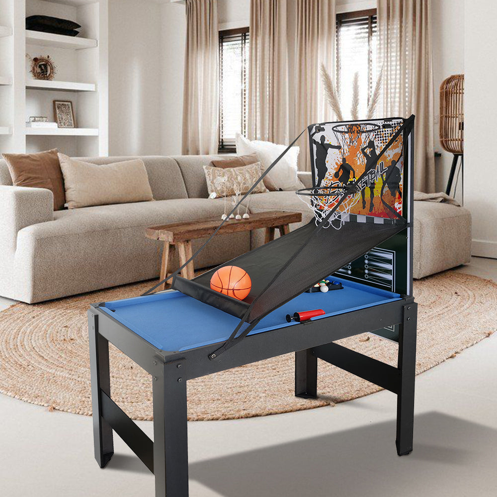 MACE 4Ft 15 In 1 Multi-Game Table Black Frame Blue Felt