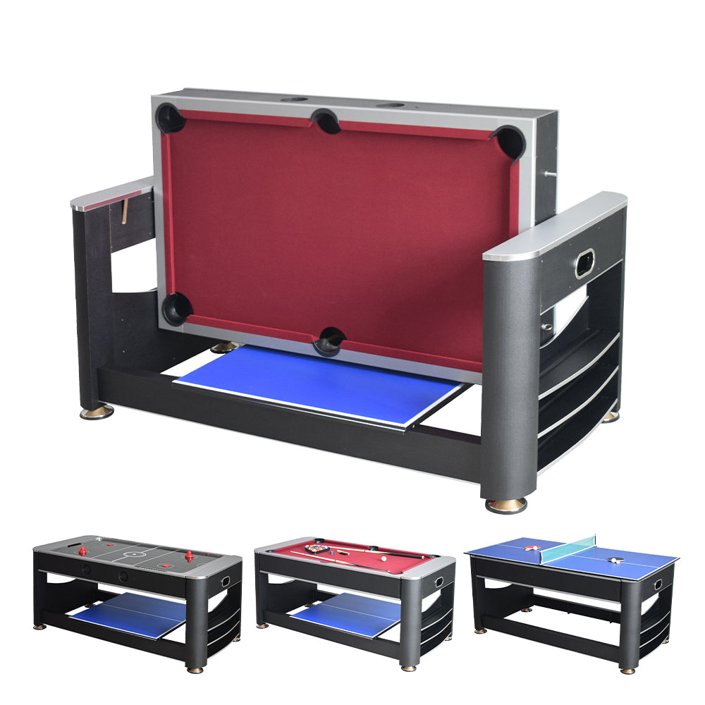 MACE 6FT MDF 3-IN-1 Pool Table/Table Tennis Table/Air Hockey Black Frame
