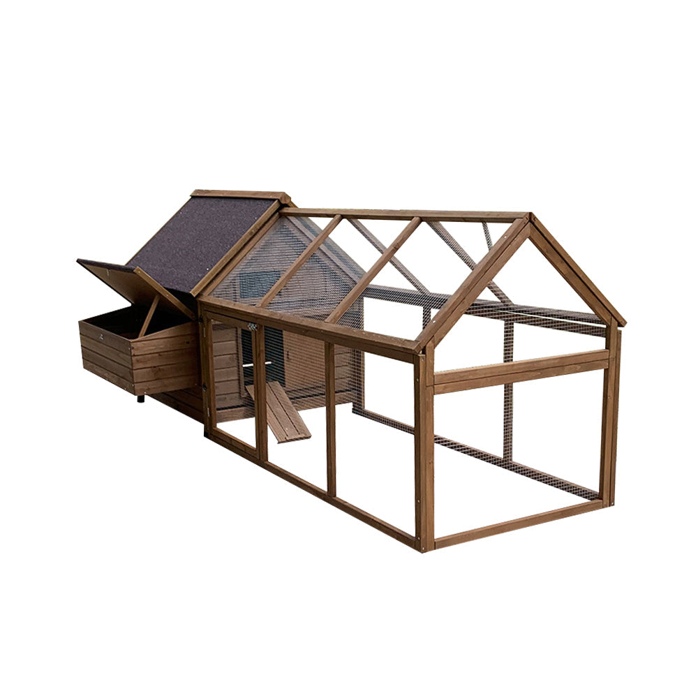 MASON TAYLOR Outdoor Wood Frame Chicken Coop Backyard Cage - Coffee
