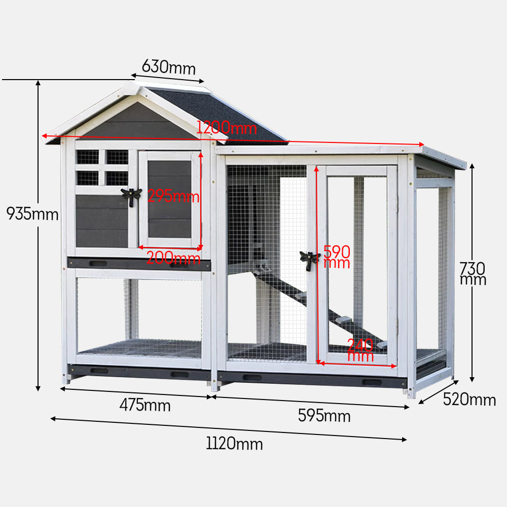 MASON TAYLOR Small Solid Wood Rabbit Cage Outdoor Pet House - Gray