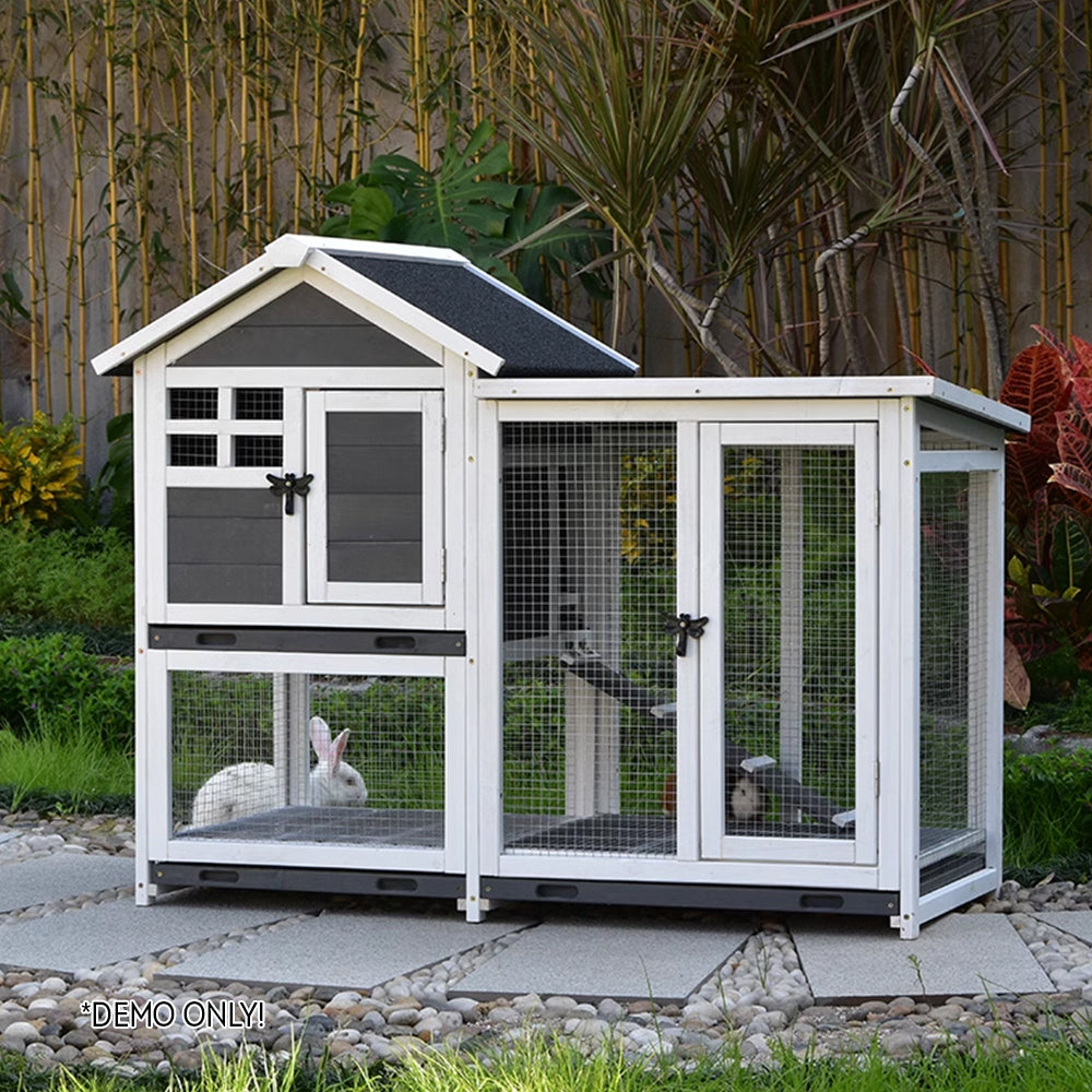 MASON TAYLOR Small Solid Wood Rabbit Cage Outdoor Pet House - Gray