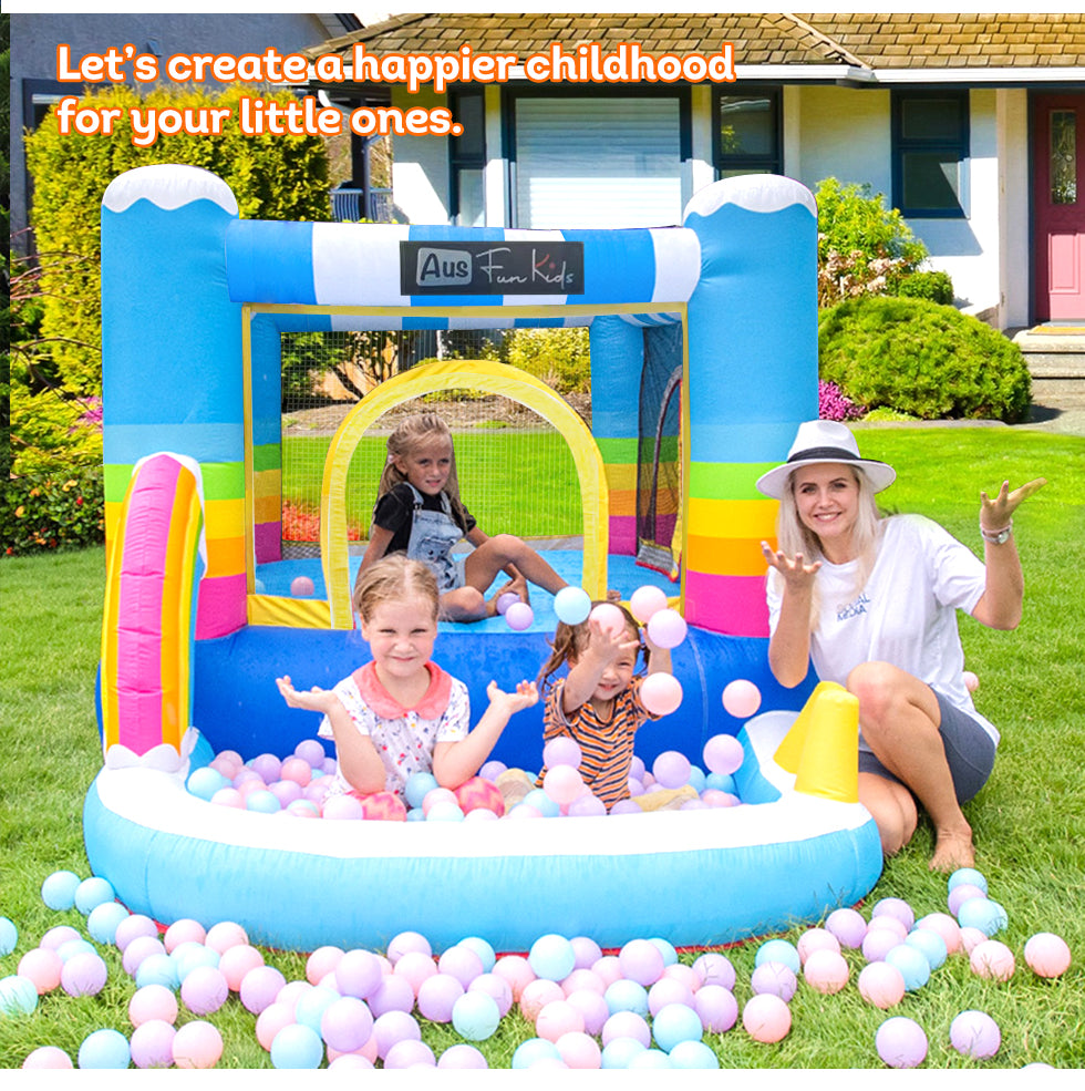 Rainbow Inflatable Jumping Castle Kids Small Home Amusement Playground w/ Ball Playing Area