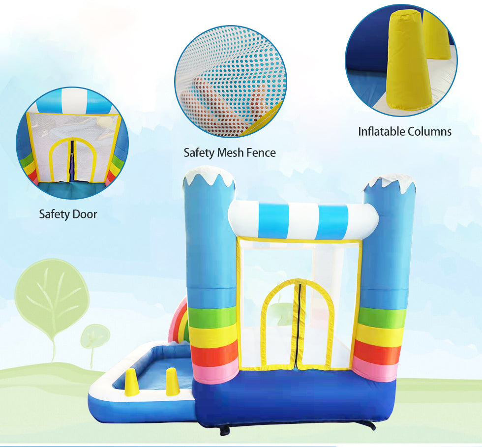 Rainbow Inflatable Jumping Castle Kids Small Home Amusement Playground w/ Ball Playing Area