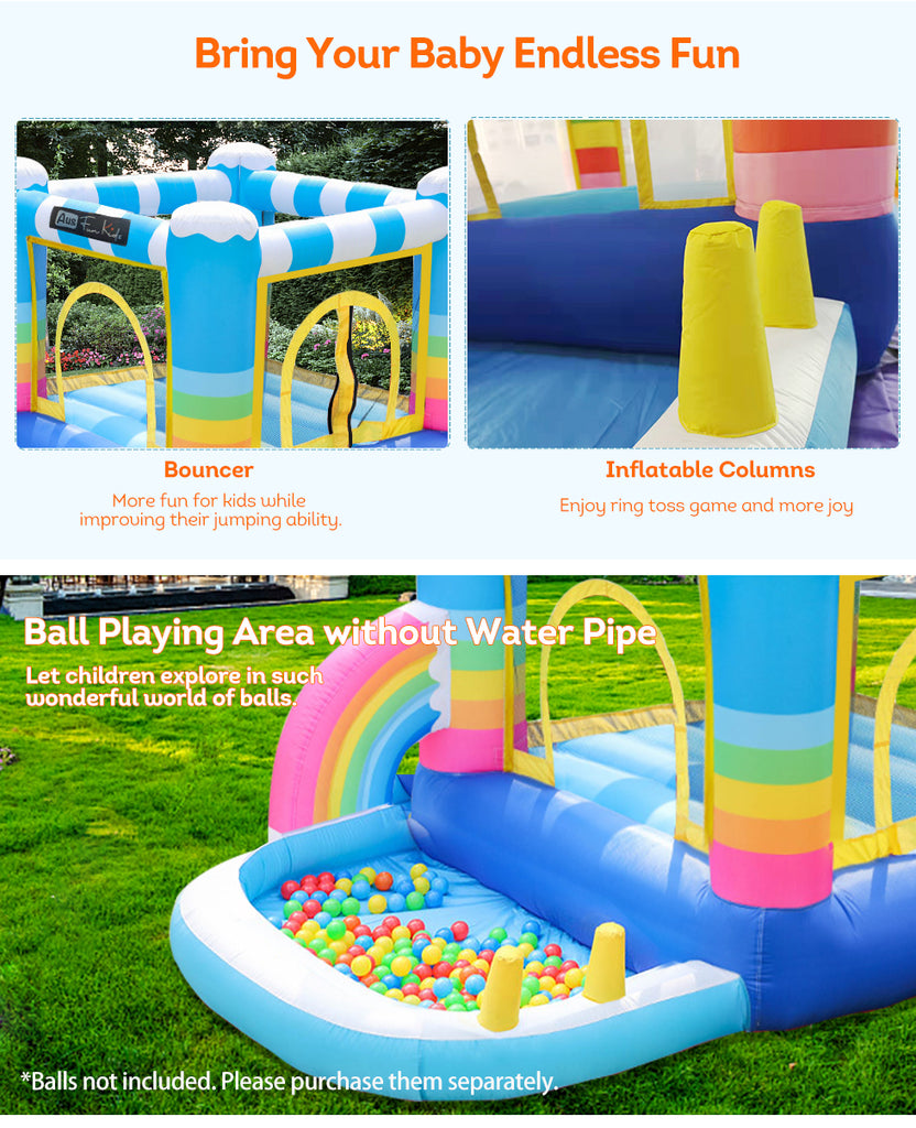 Rainbow Inflatable Jumping Castle Kids Small Home Amusement Playground w/ Ball Playing Area