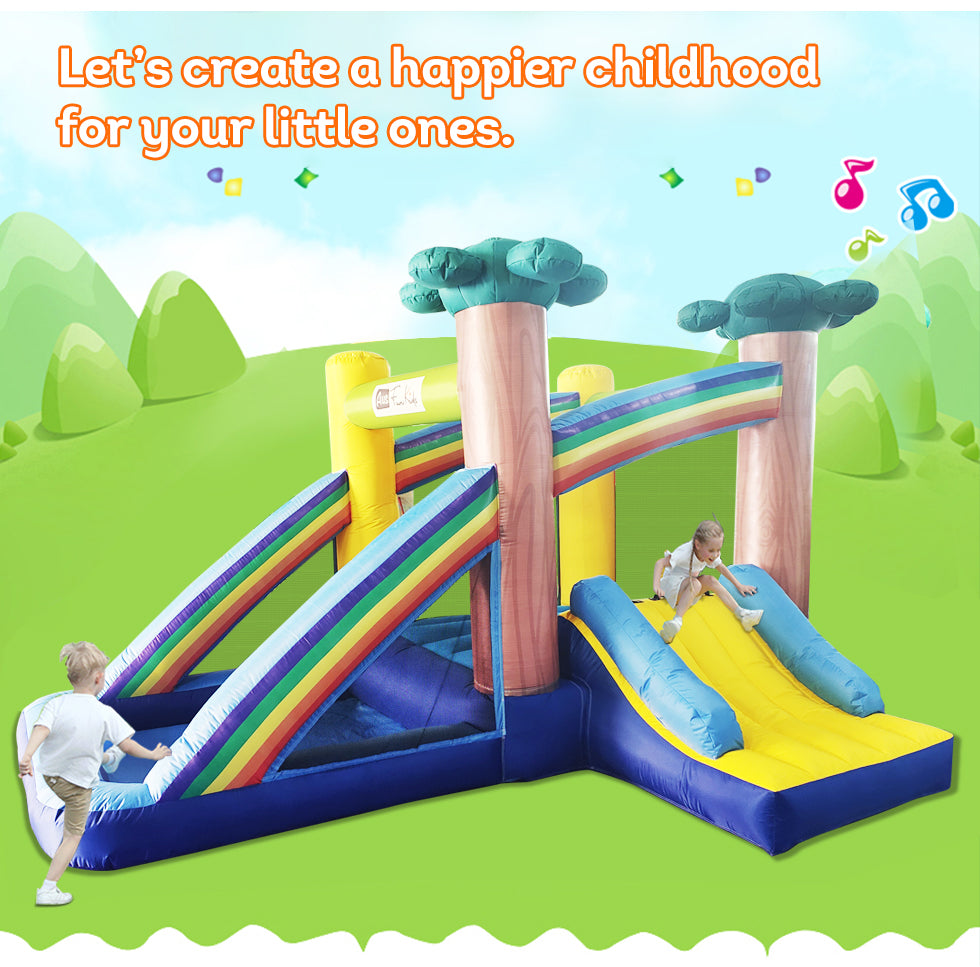 Rainbow Inflatable Jumping Castle Kids Home Amusement Playground w/ Slide Ball Playing Area