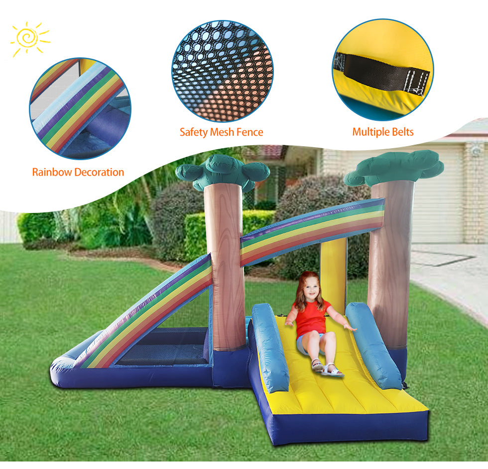 Rainbow Inflatable Jumping Castle Kids Home Amusement Playground w/ Slide Ball Playing Area