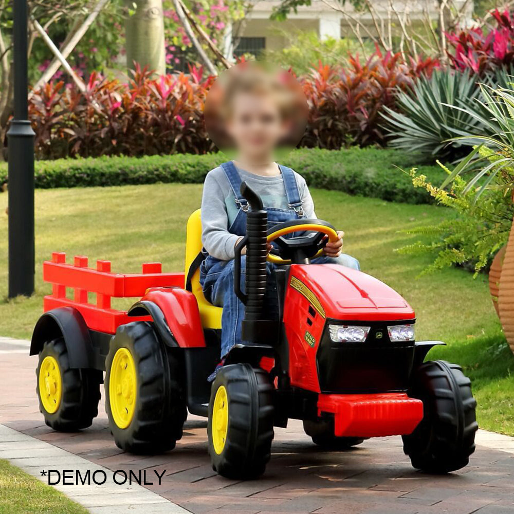 AUSFUNKIDS 12V 7AH Remote Control Electric Ride On Car Tractor with Trailer