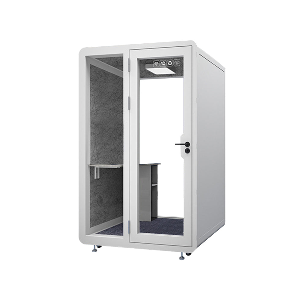 MASON TAYLOR 1.4x1.2m Movable Soundproof Booth w/ Light, Workbench, Storage cabinet, Carpet - White