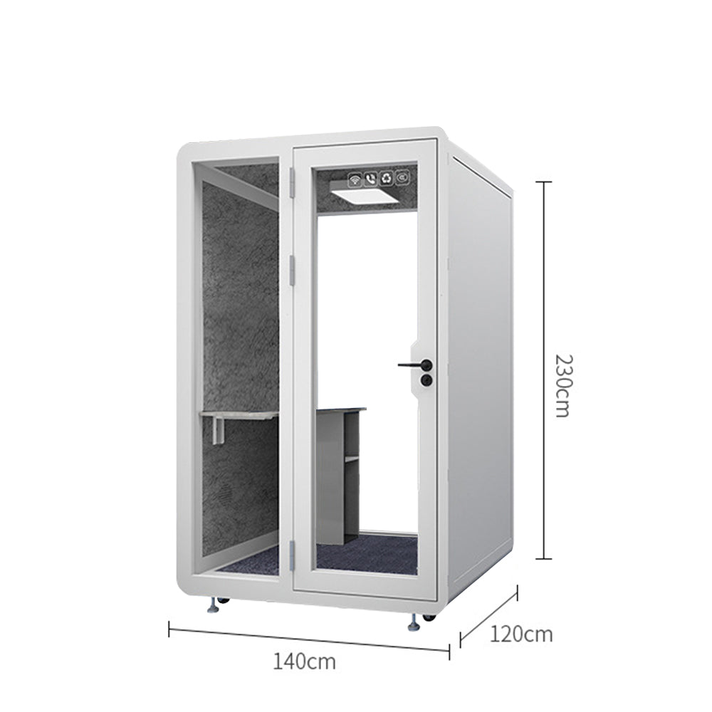 MASON TAYLOR 1.4x1.2m Movable Soundproof Booth w/ Light, Workbench, Storage cabinet, Carpet - White