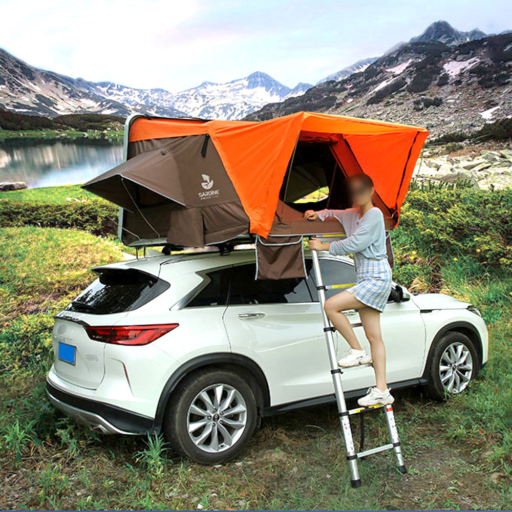 LANNISTER CF01 2 Person Hard Shell Rooftop Tent with Mattress ââ‚?Orange&Coffee