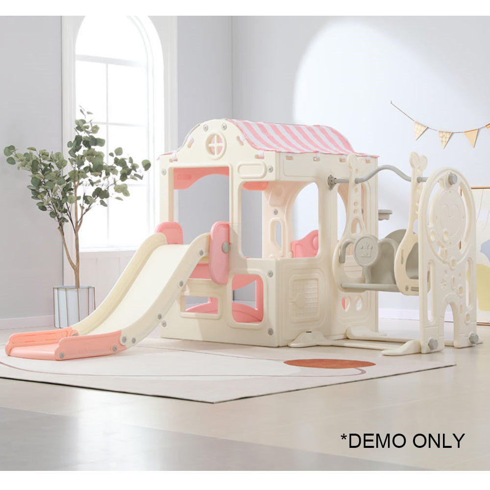 AUSFUNKIDS Indoor/Outdoor Children Game House with Slide - Pink