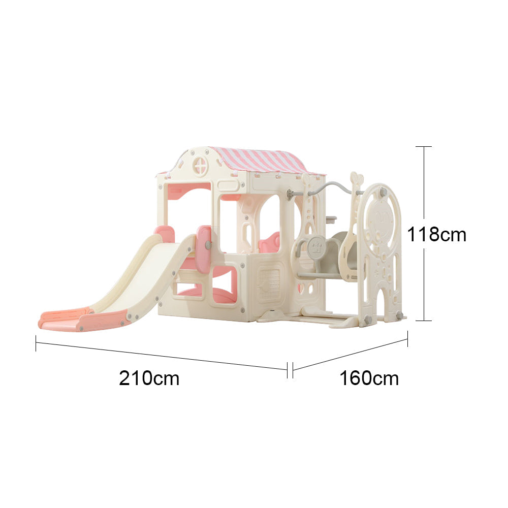 AUSFUNKIDS Indoor/Outdoor Children Game House with Slide - Pink