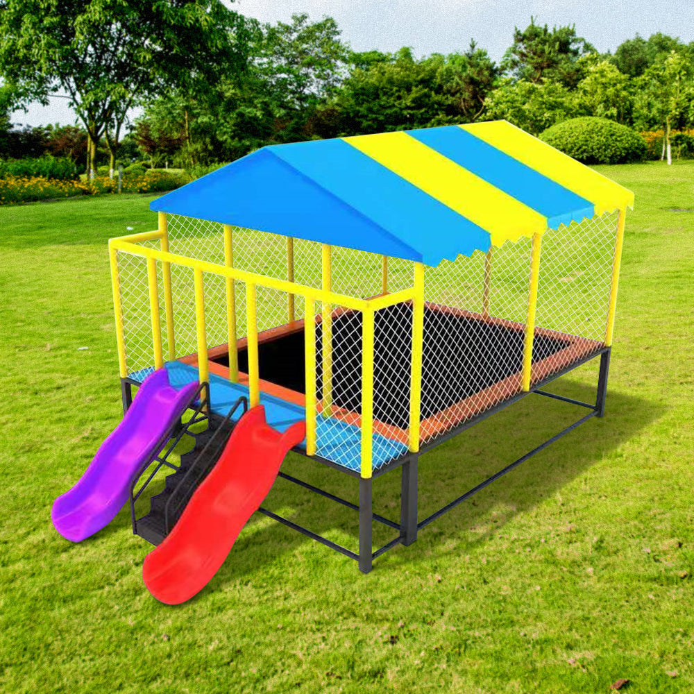 POP MASTER 3.5x3M Rectangular Outdoor Trampoline w/ Two Slides - Colorful