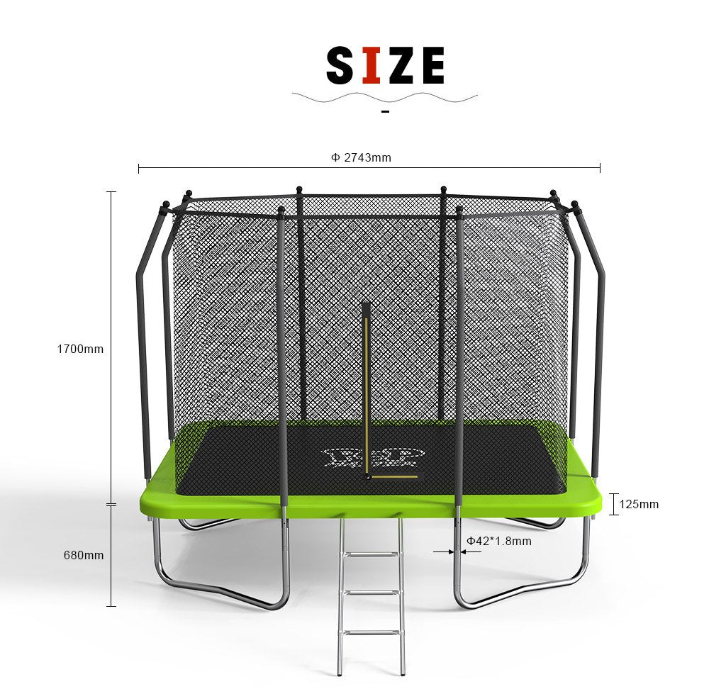 PoP Master 9FT x 7FT Rectangular Trampoline with Spring Ladder Safety Net Kids