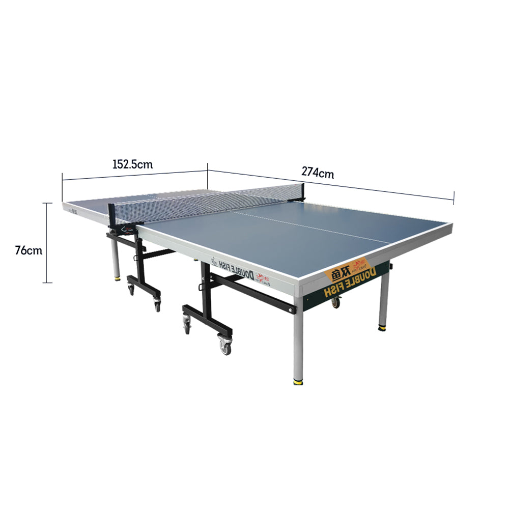 DOUBLE FISH Indoor 25mm ITTF-Approval Table Tennis/Ping Pong Table Foldable Design High-quality Steel Leg - Blue&gray