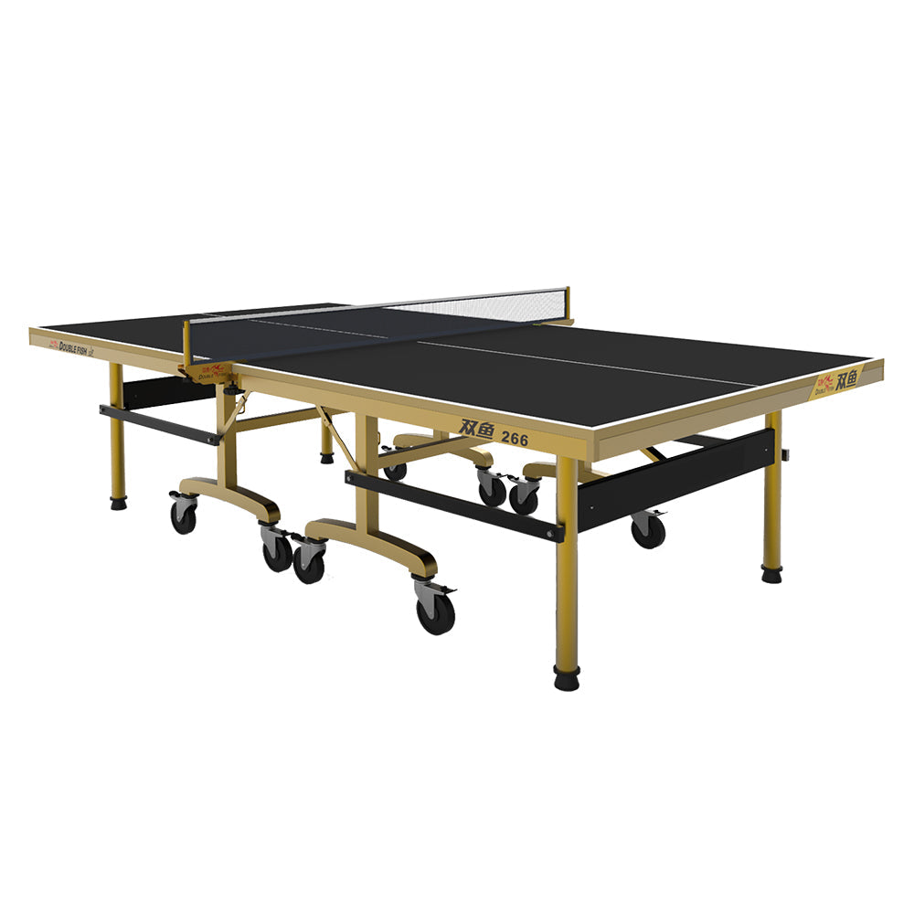 DOUBLE FISH 266 Indoor Foldable Table Tennis/Ping Pong Table High-quality Steel Leg Competition Table - Gold&Black