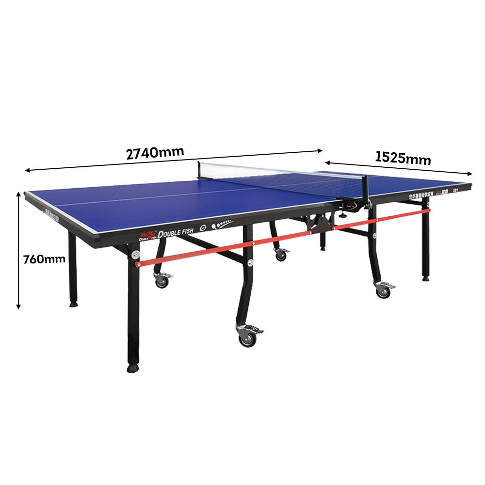 DOUBLE FISH 301 Indoor Foldable Table Tennis/Ping Pong Table High-quality Steel Leg - Black&Blue