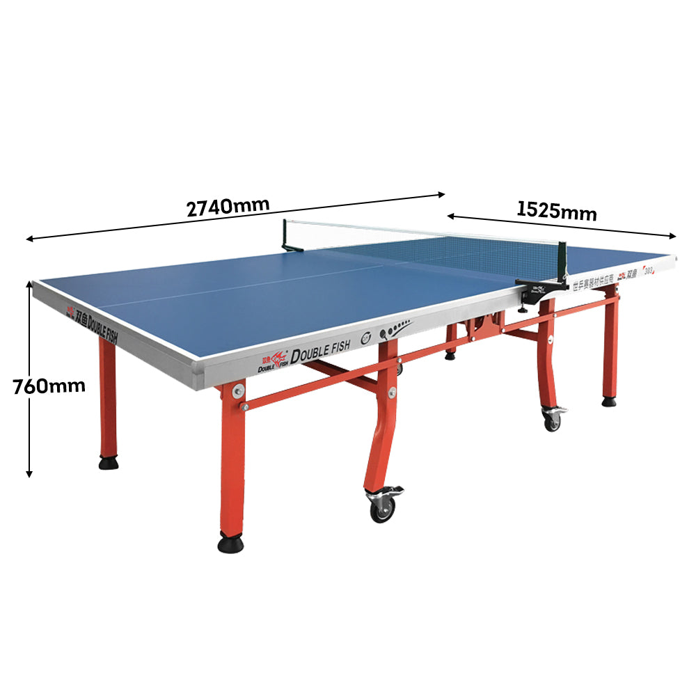 DOUBLE FISH 303 Indoor Foldable Table Tennis/Ping Pong Table High-quality Steel Leg - Red&Blue