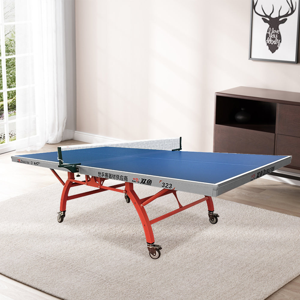 DOUBLE FISH 323 Indoor Foldable Table Tennis/Ping Pong Table High-quality Steel Leg - Red&Blue