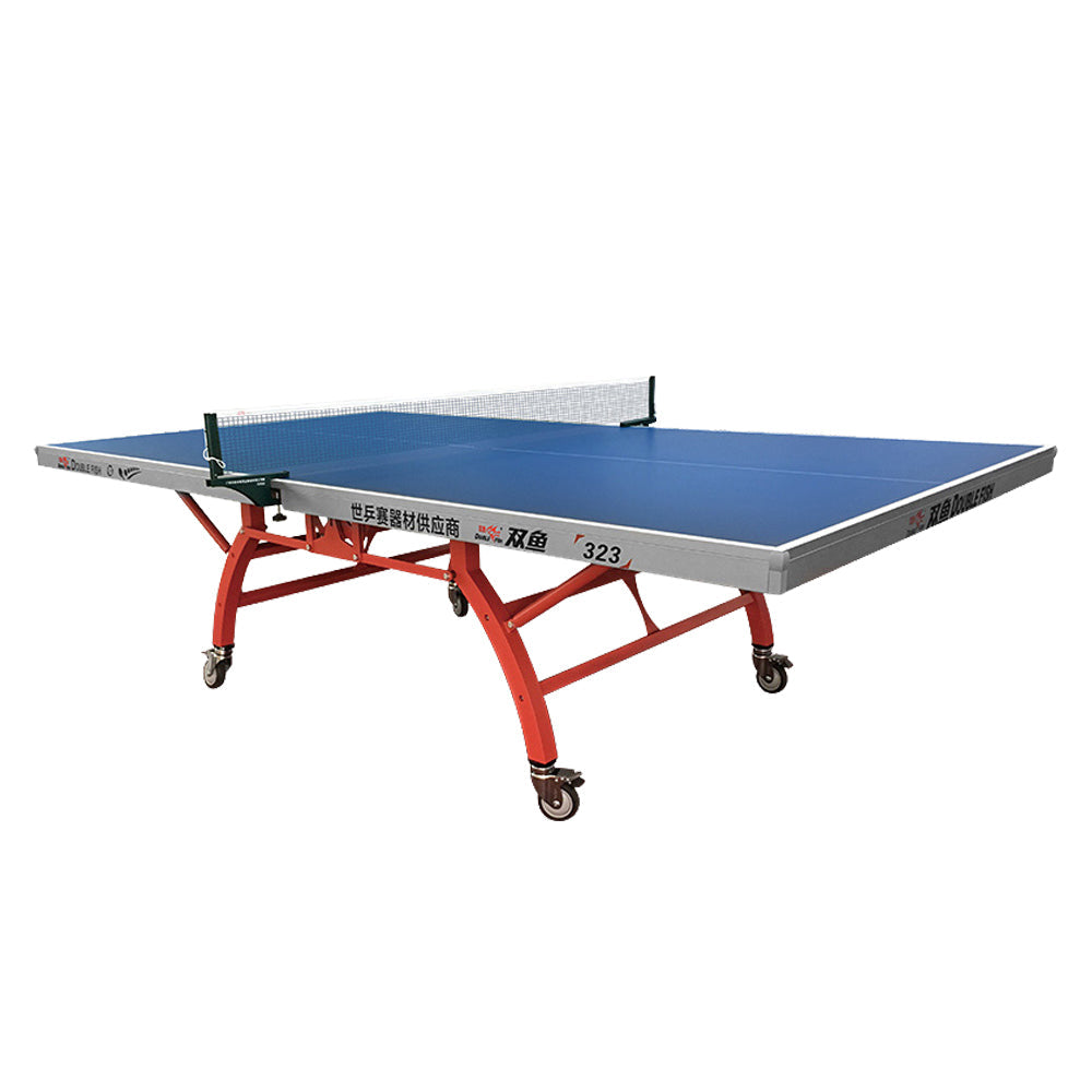 DOUBLE FISH 323 Indoor Foldable Table Tennis/Ping Pong Table High-quality Steel Leg - Red&Blue