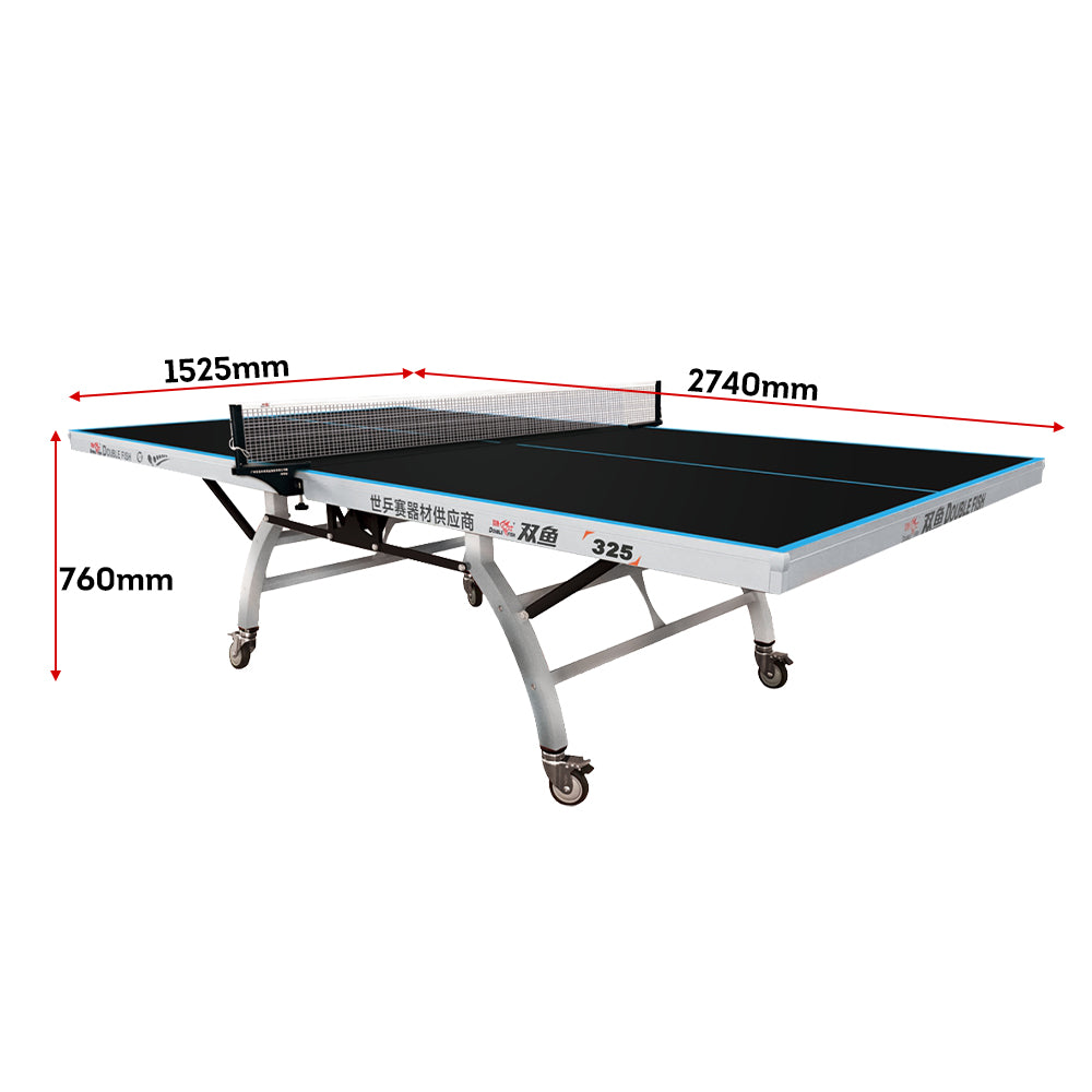 DOUBLE FISH 325 Indoor Foldable Table Tennis/Ping Pong Table High-quality Steel Leg - Black