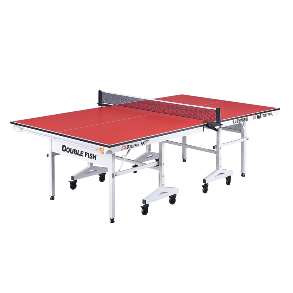 DOUBLE FISH 18MM Indoor Foldable Table Tennis/Ping Pong Table High-quality Steel Leg - White&Red