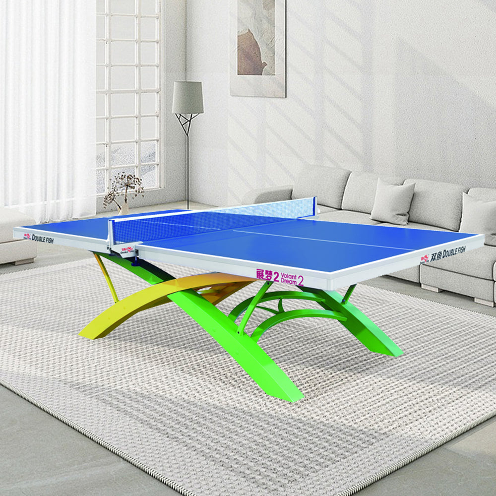 DOUBLE FISH Volant Dream 2 Indoor Table Tennis/Ping Pong Table High-quality Steel Leg Competition Table - Yellow&Green&Blue