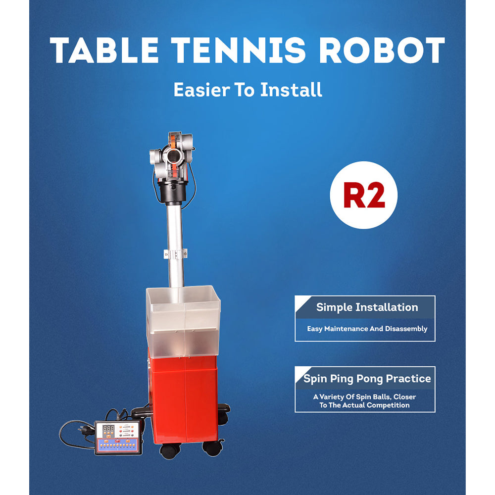 DHS R2 9 Different Ball Spins Table Tennis Robot Trainer Ping Pong Training Machine - Black&Red