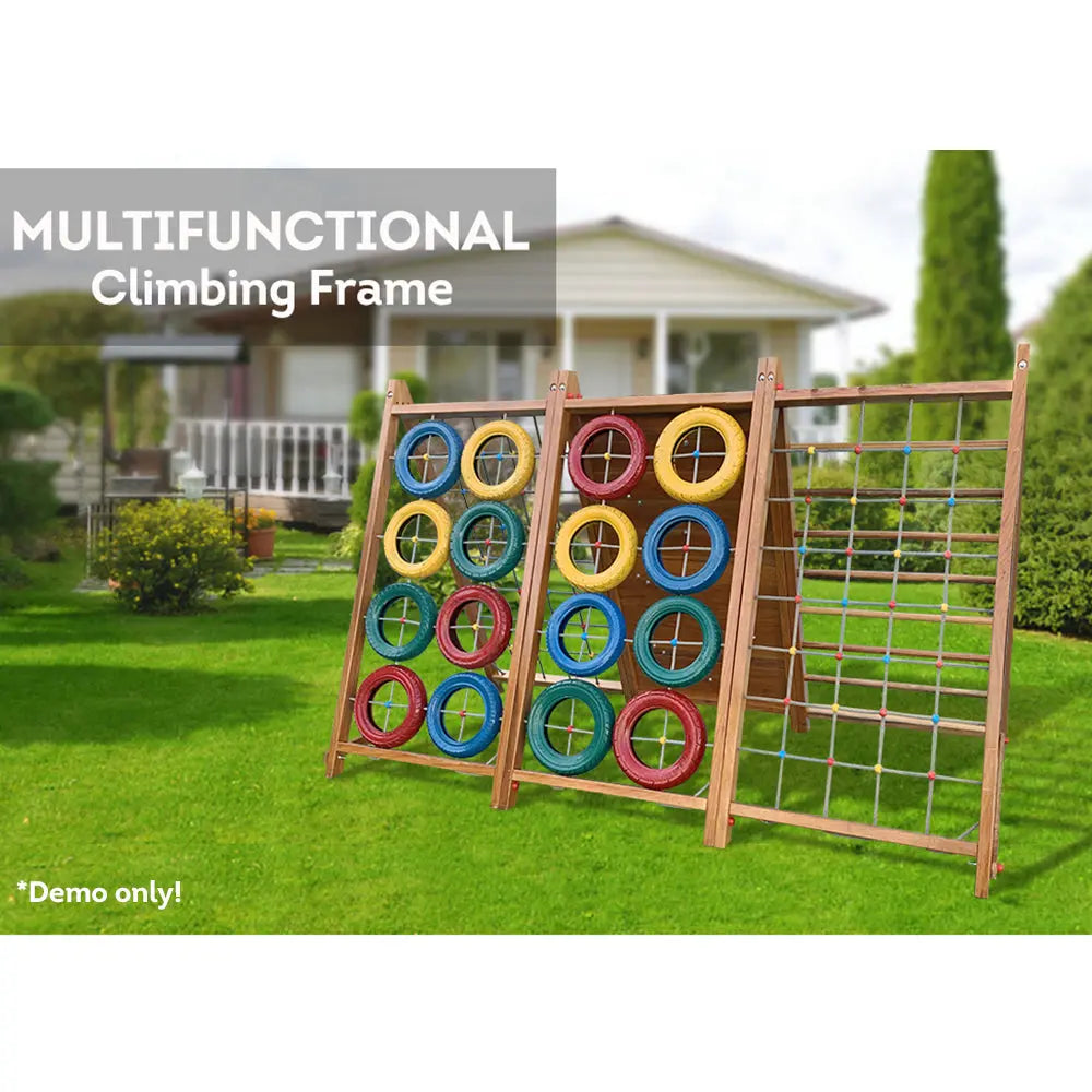 T&R SPORTS SBIG6 Outdoor Solid Wood Six-sided Kids Climbing Frame Kids Playground - Wood Grain megalivingmatters