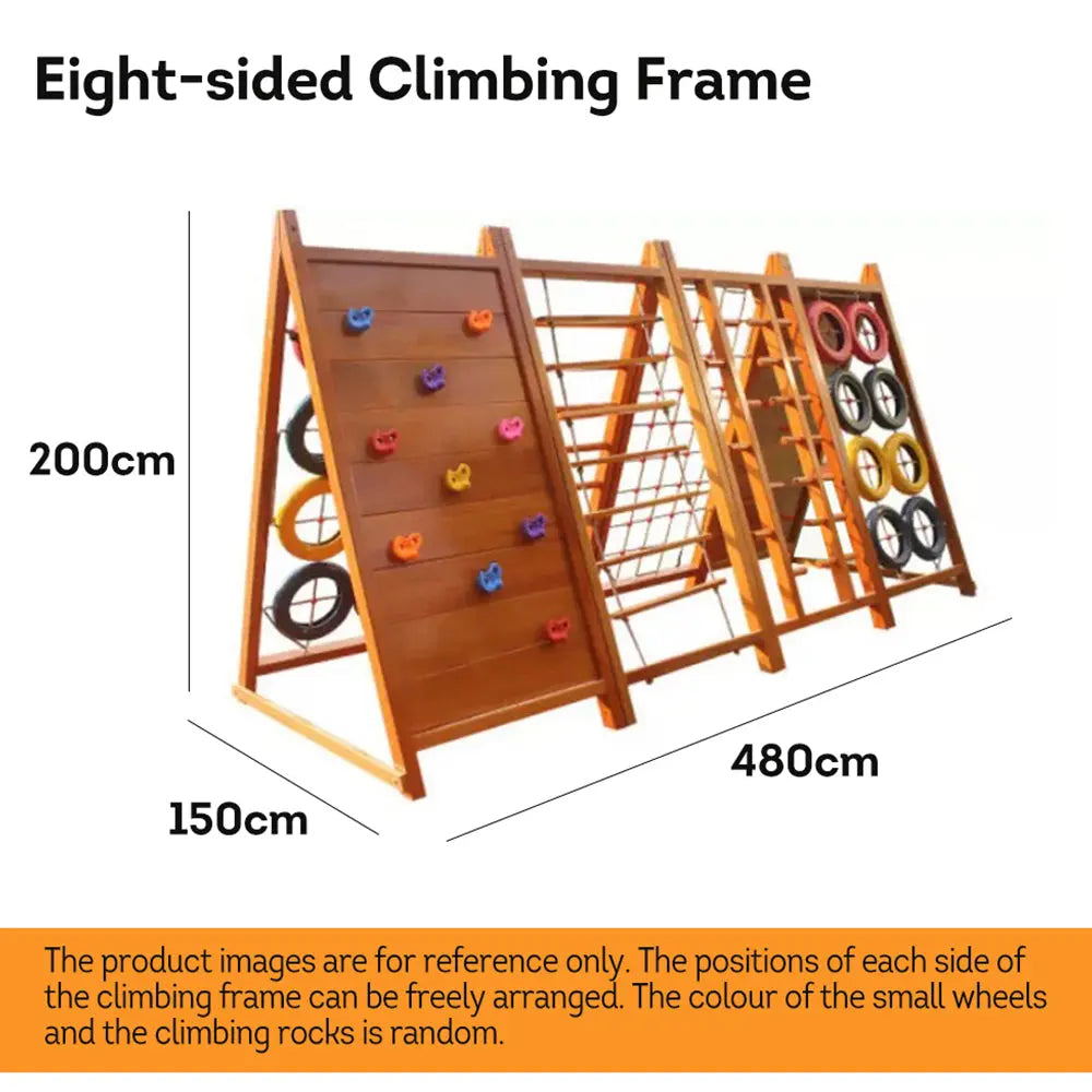 T&R SPORTS SBIG8 Outdoor Solid Wood Eight-sided Kids Climbing Frame Kids Playground - Wood Grain megalivingmatters