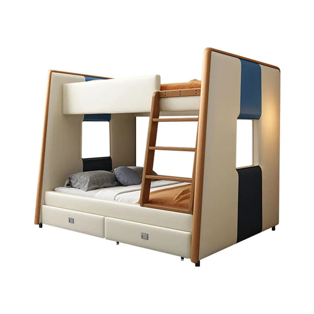 MASON TAYLOR 120/150CM Bunk Bed w/ Two Drawers Plywood Frame - White&Blue MASON TAYLOR
